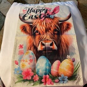 Happy Easter Highland Cow Garden Flag